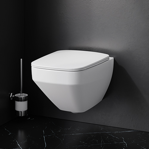 FlashClean (rimless) wall-mounted toilet with soft-closing seat cover