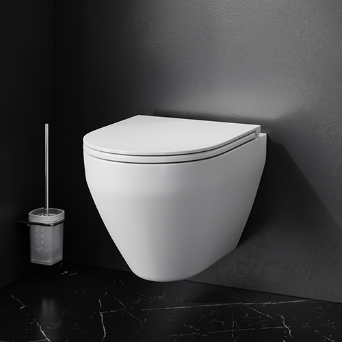 FlashClean (rimless) wall-mounted toilet with soft-closing seat cover with AntiBac